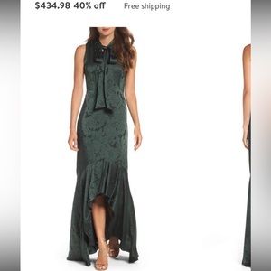 Hi low green dress with floral detail